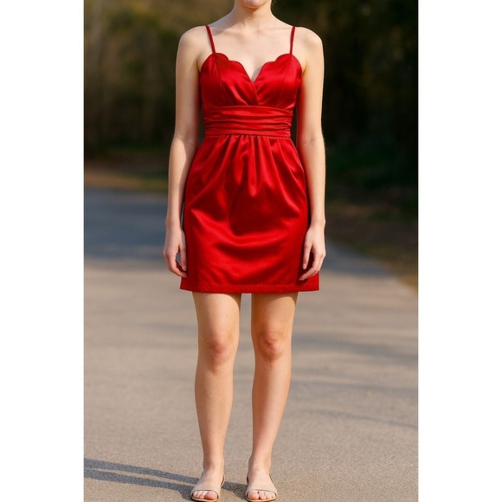 B Wear‎ Too California Red Satin Fit & Flare Mini Dress Sz 11 Party Cocktail